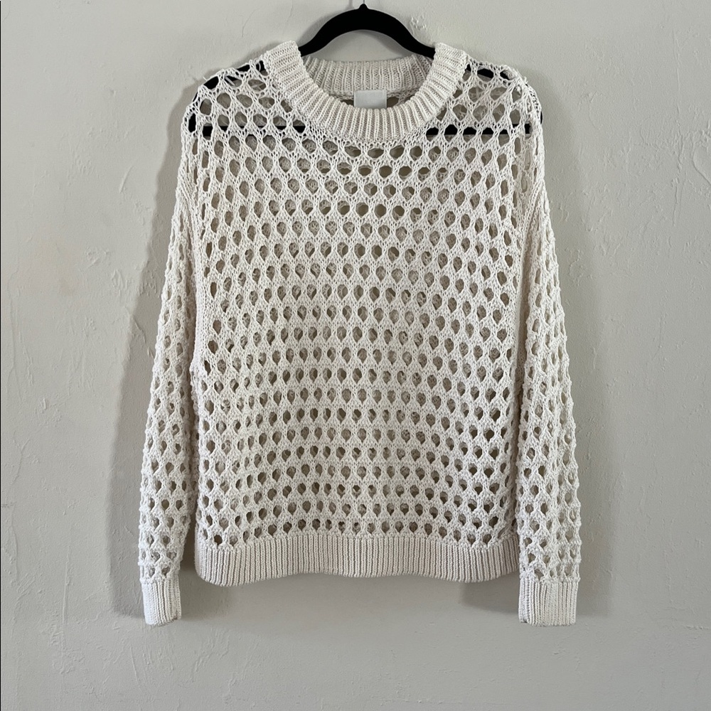 Cream Open-Knit Sweater Oversized Boho Cottage Core Festival Coastal Spring